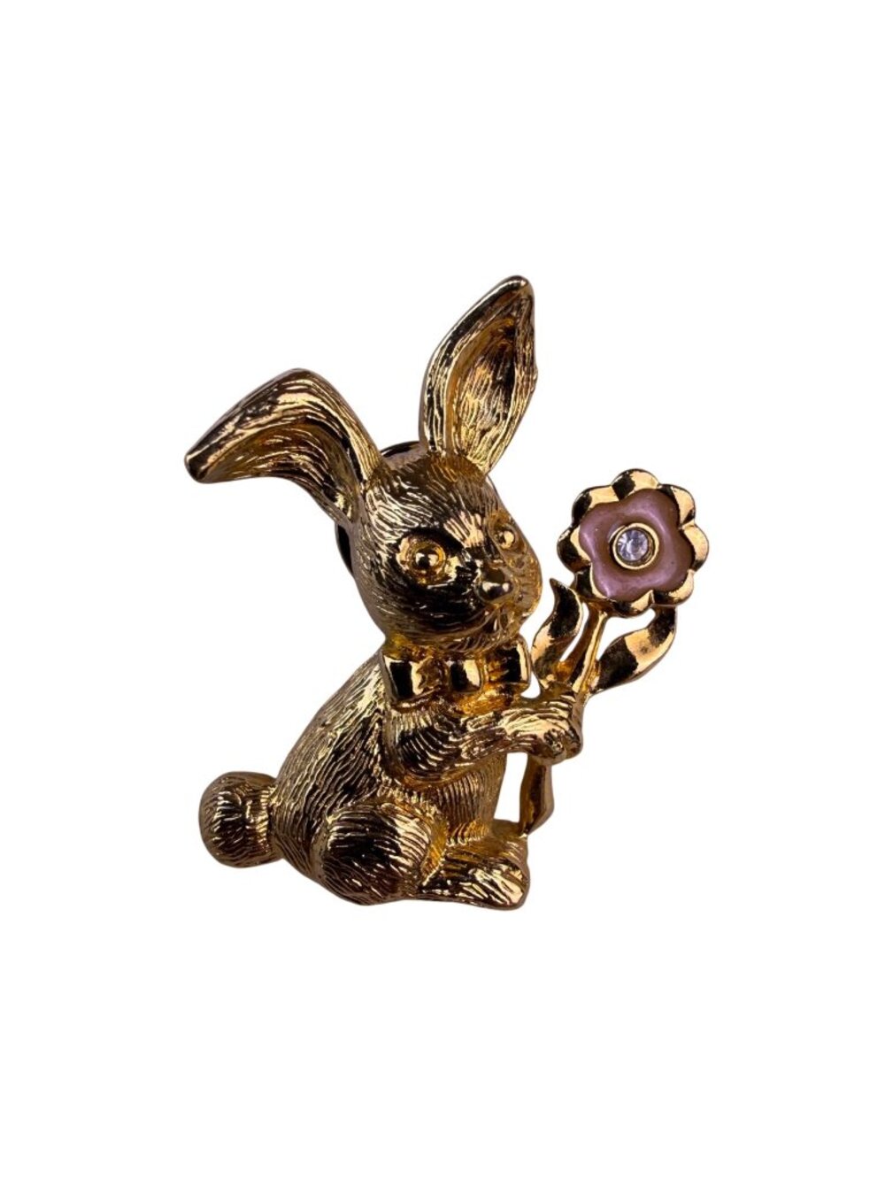 Avon Womens Gold Tone Bunny Rabbit Brooch With Flower Pin Vintage 1990